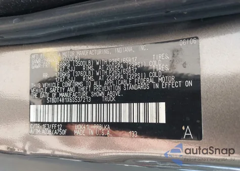 2006 Toyota Tundra Limited V8 from USA, damaged, VIN 5TBDT481X6S537213